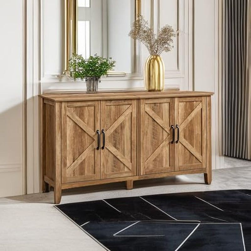 Rustic Walnut Buffet Cabinet with Adjustable Shelves