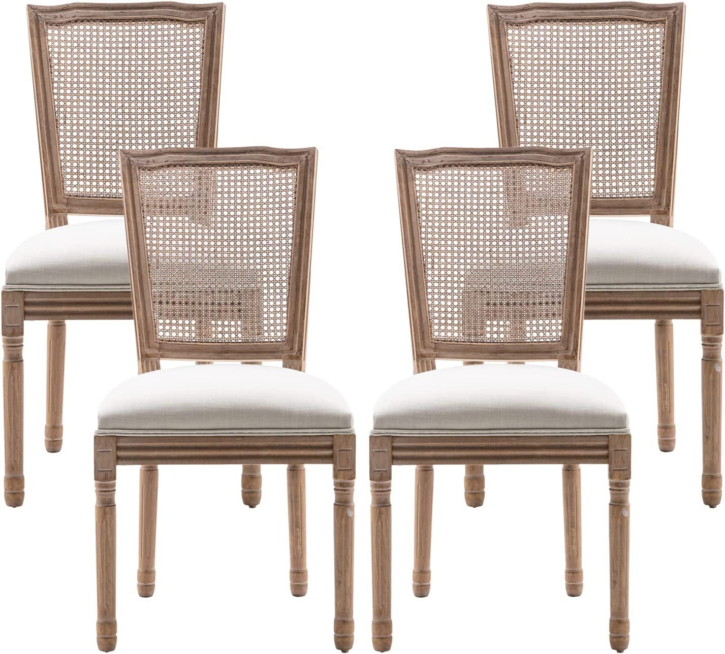 Set of 4 French Country Rattan Back Dining Chairs