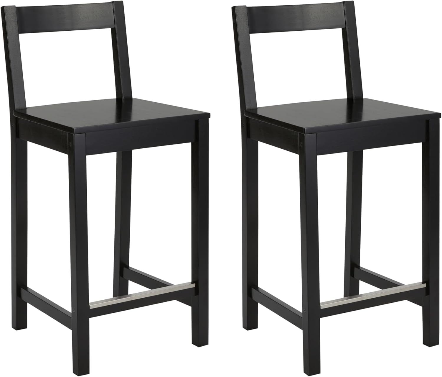 Wooden Bar Stool with Backrest, Black, Set of 2