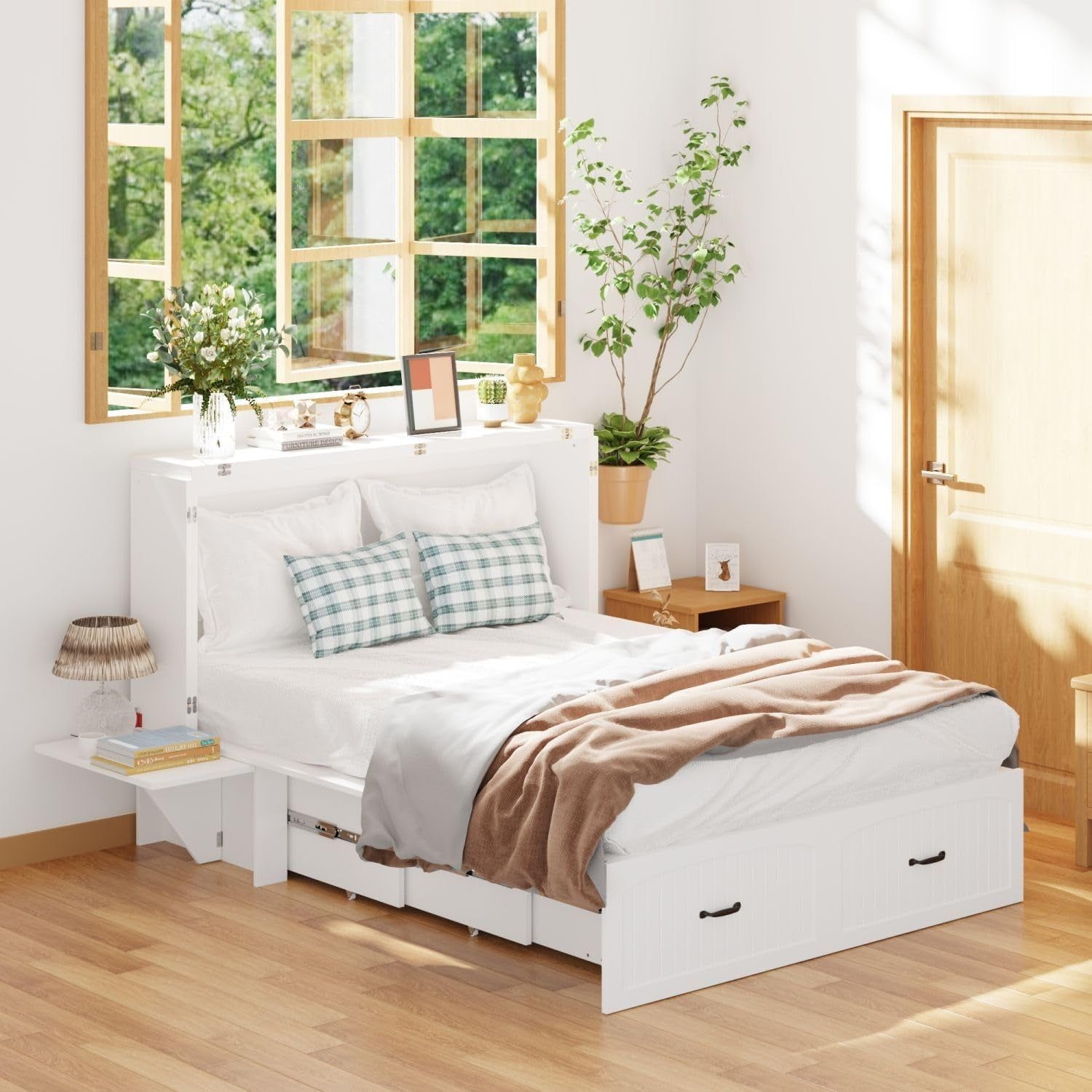 White Twin Murphy Bed Chest Charging Drawer