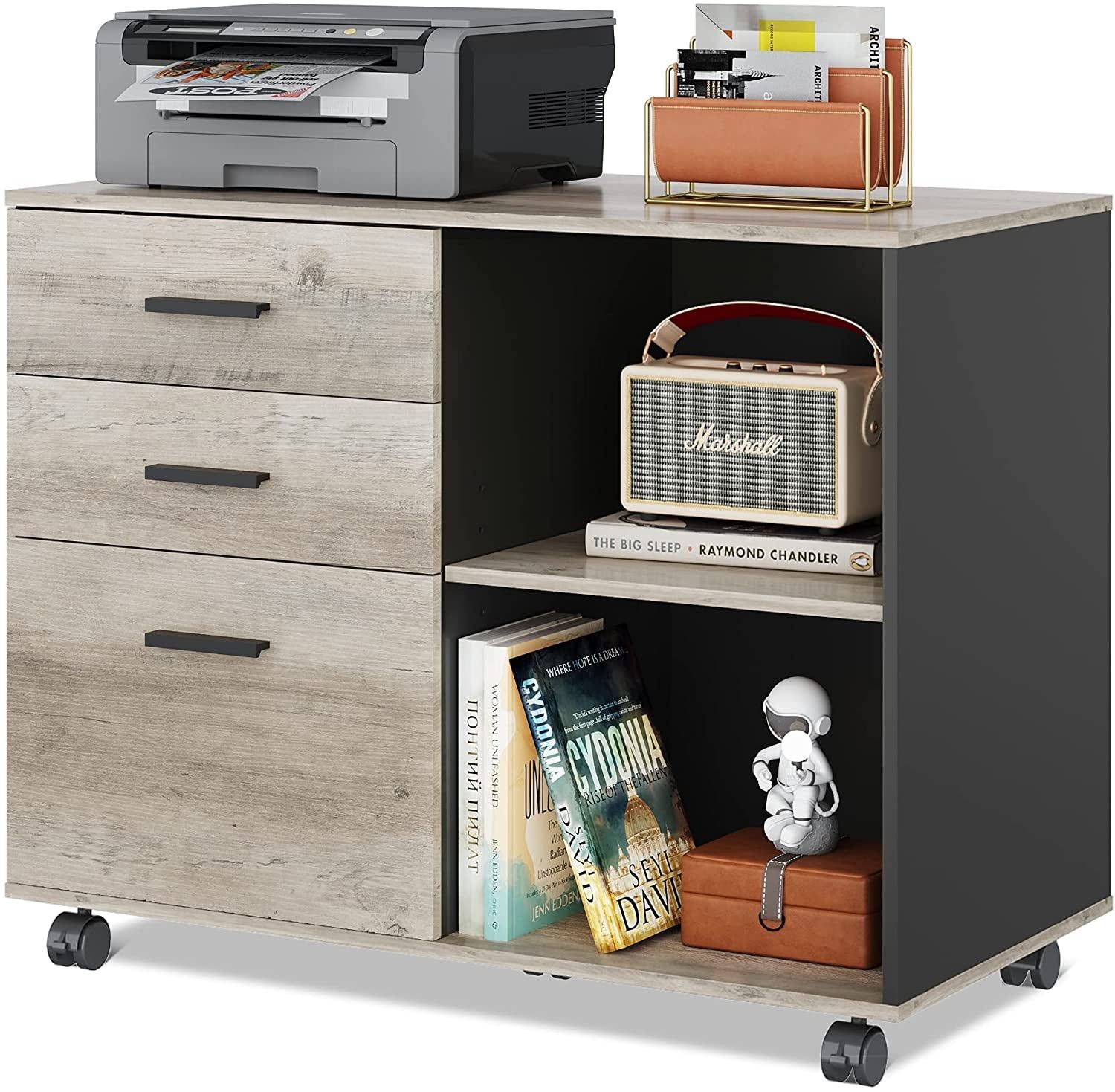 Mobile Wood File Cabinet with Printer Stand