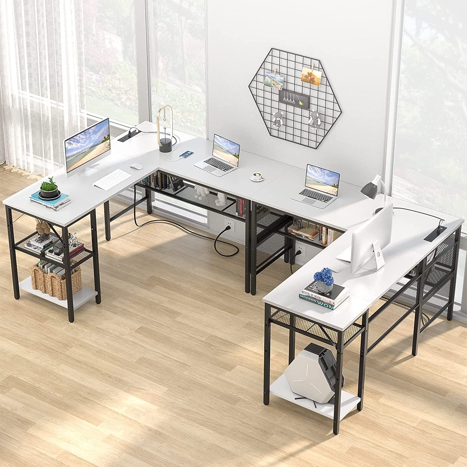 Modern L-Shaped Desk with Power &amp; Storage