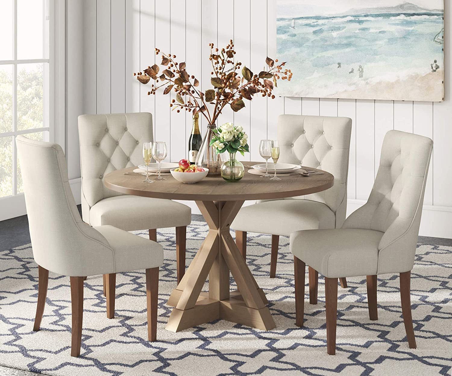 Rustic Wooden Trestle Pedestal Base Dining Table