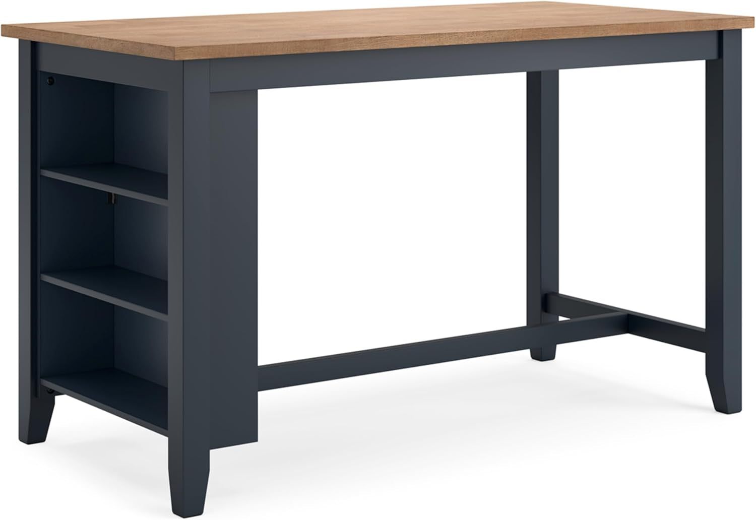 Gesthaven Modern Counter Height Dining Table with 3 Shelves and Trestle Base, Light Brown &amp; Blue