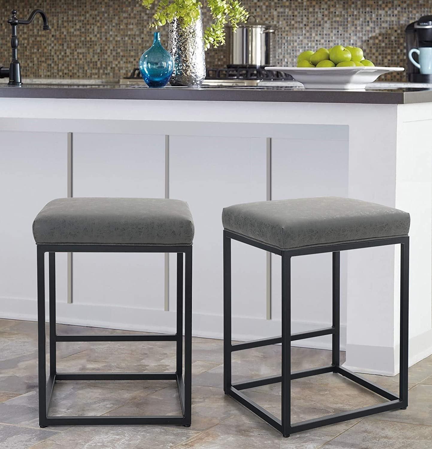 Backless Industrial Upholstered Barstools, Set of 2