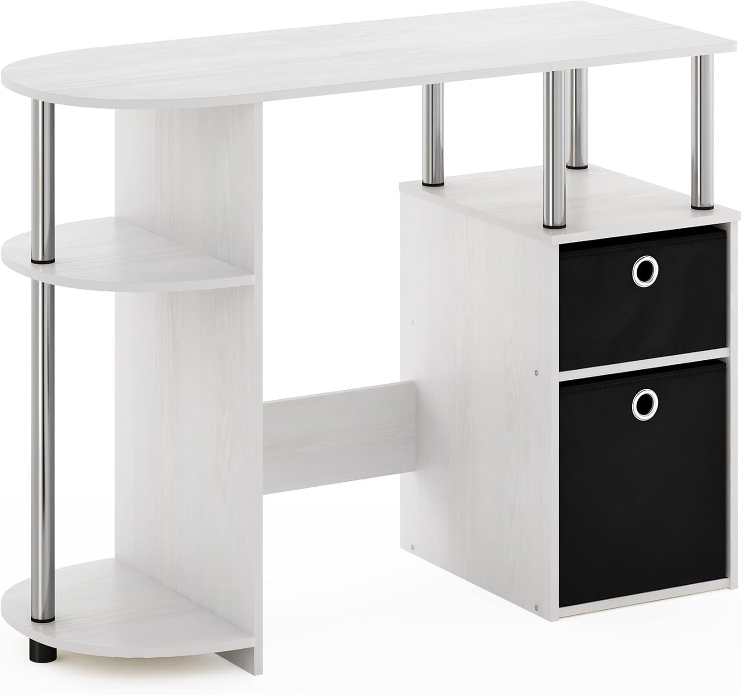 Jaya Simplistic Computer Study Desk, White Oak/Chrome/Black