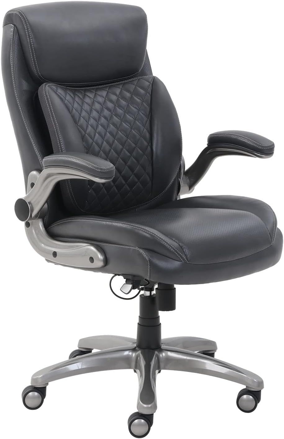 Ergonomic Desk Office Chair, Flip-Up Armrests, Adjustable Height, Grey Leather