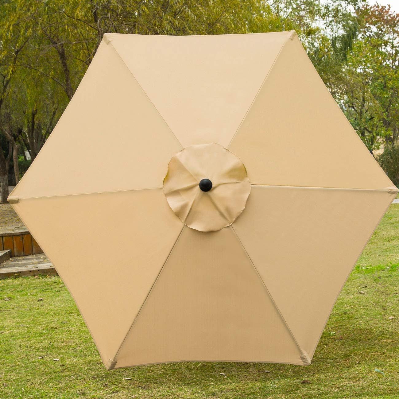 7.5&#39; Patio Umbrella Outdoor Table Market Umbrella with Push Button Tilt/Crank, 6 Ribs (Tan)