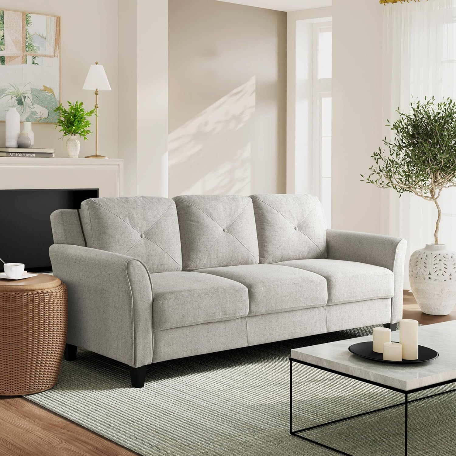 Harrington Sofa Curved Arms, Beige