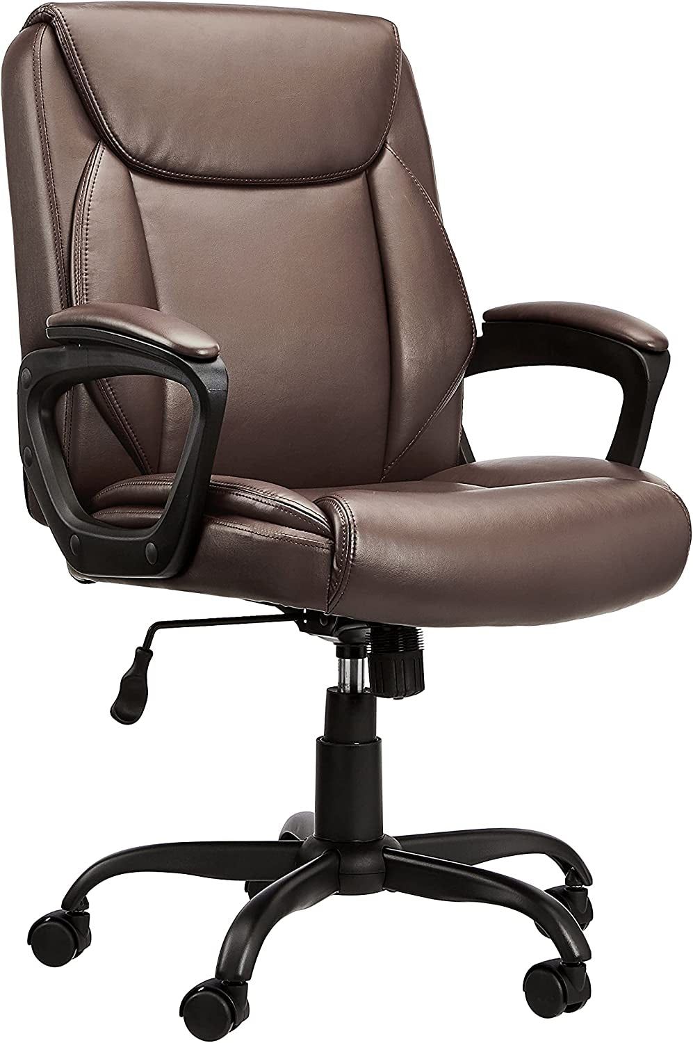 Amazonbasics Classic Puresoft Pu-Padded Mid-Back Office Computer Desk Chair with Armrest - Brown