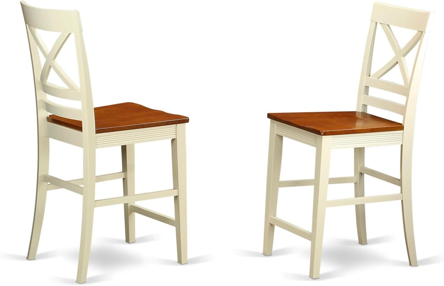 Quincy Counter Barstool-Pub Height Dining Chairs, Set of 2, Buttermilk &amp; Cherry
