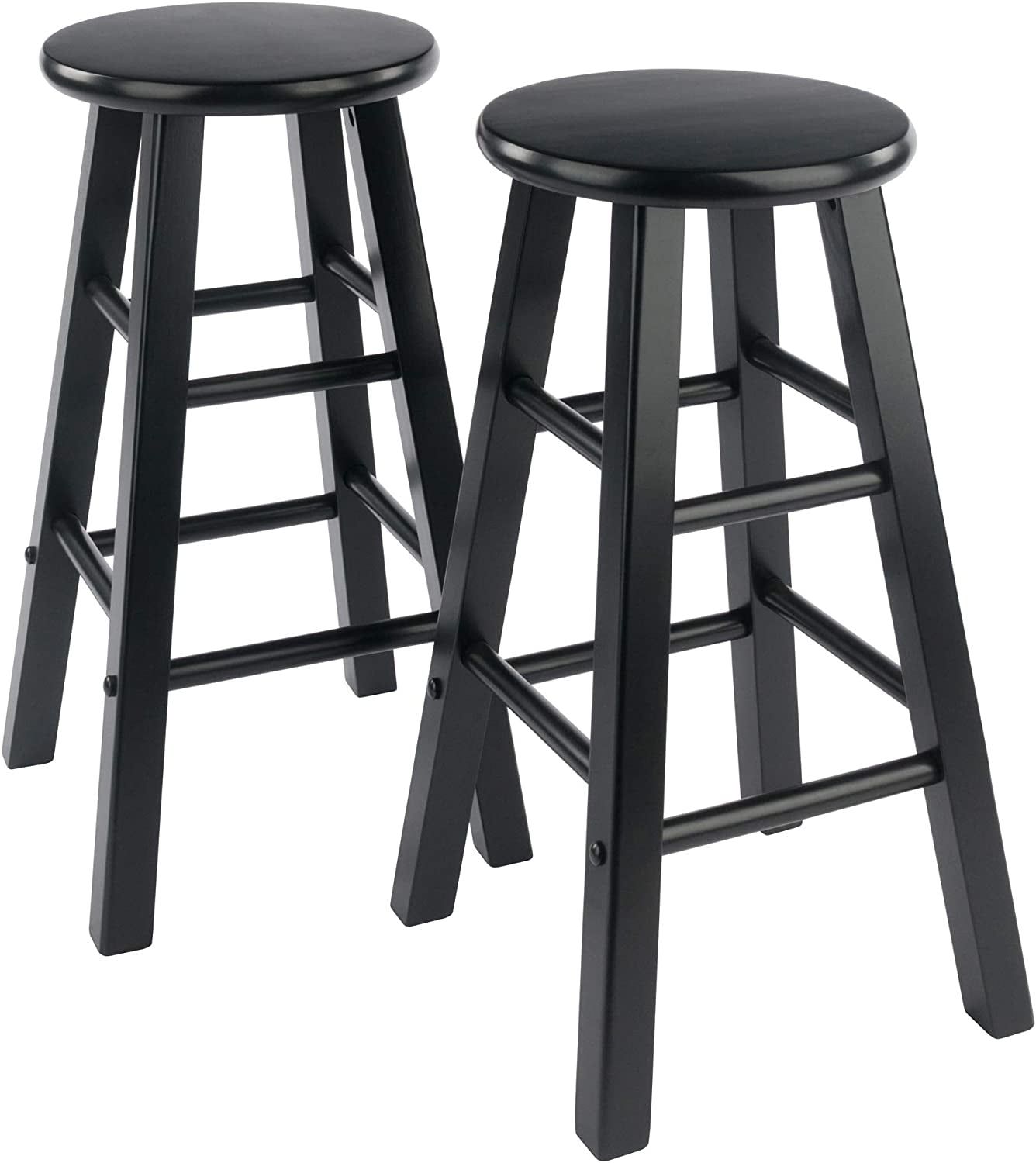 Element 2-Piece 24In Counter Stool Set, Black Finish, Solid Wood, Modern Design