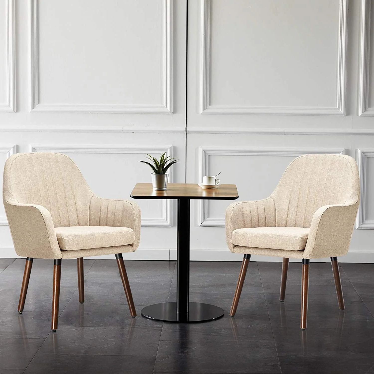 Set of 2 Beige Accent Dining Chairs