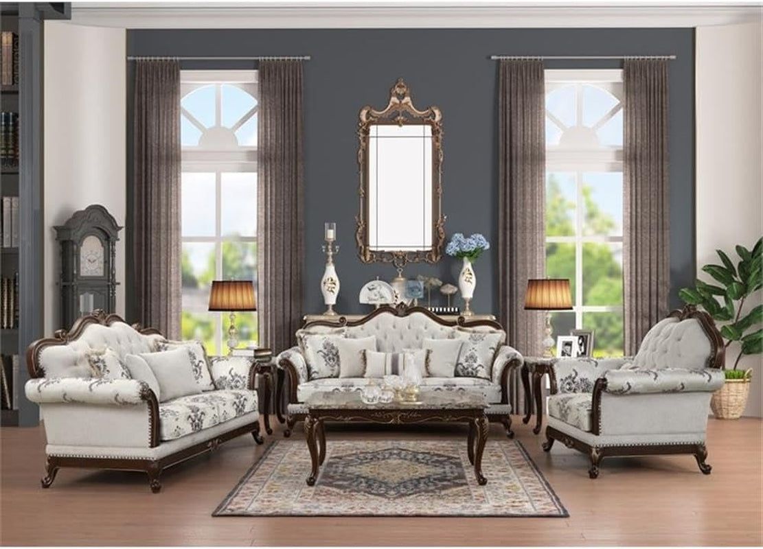 Traditional 2PC Button Tufted Living Room Set in White