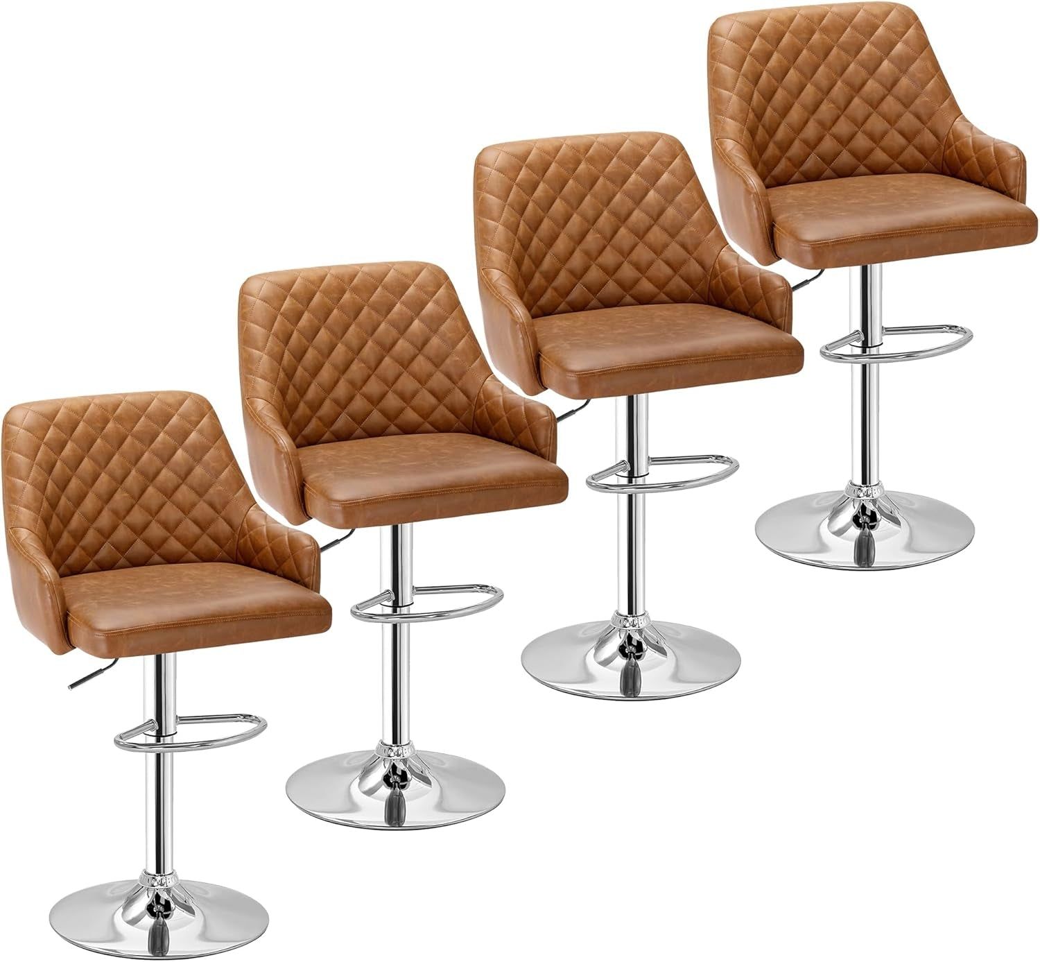 Bar Stools Set of 4, Adjustable Bar Stools with Back, Bar Height Stools for Kitchen Counter
