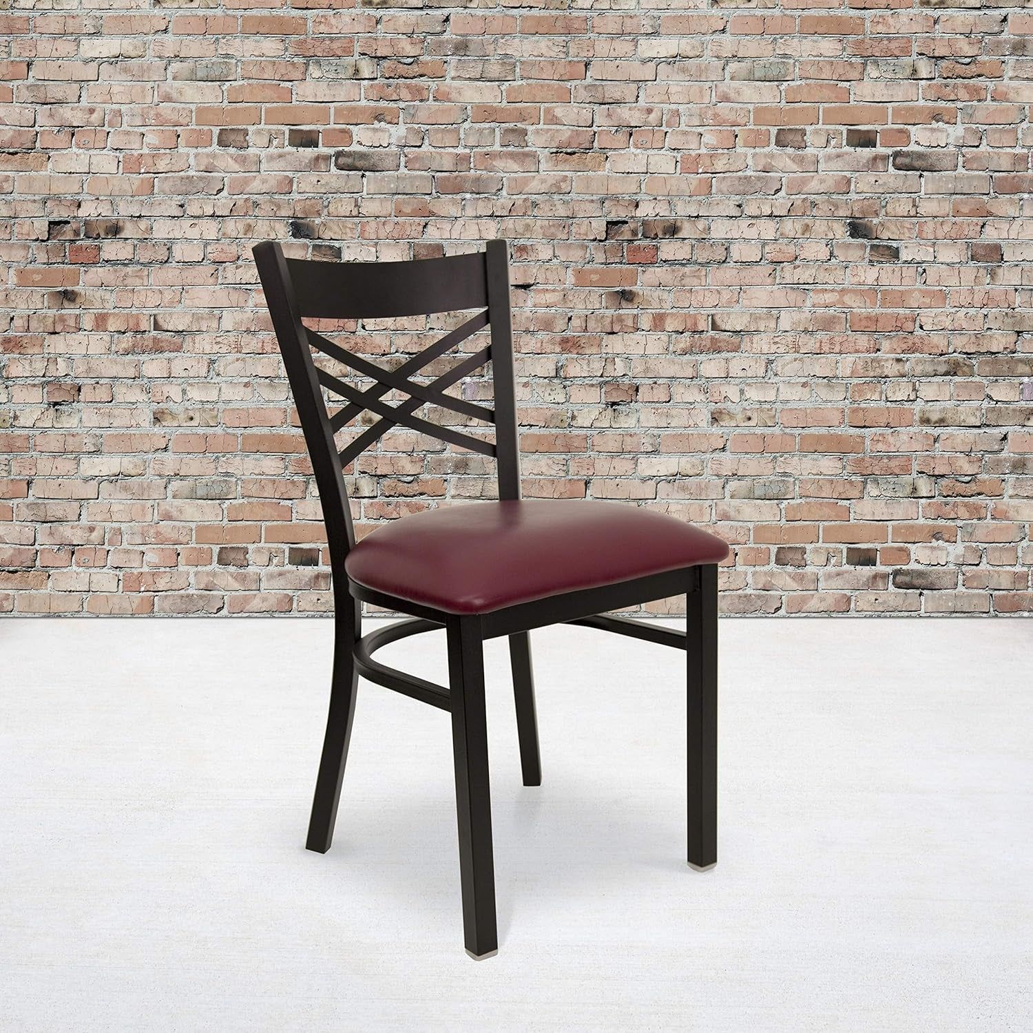 2 Pack HERCULES Series Black &#39;&#39;X&#39;&#39; Back Metal Restaurant Chair - Burgundy Vinyl Seat