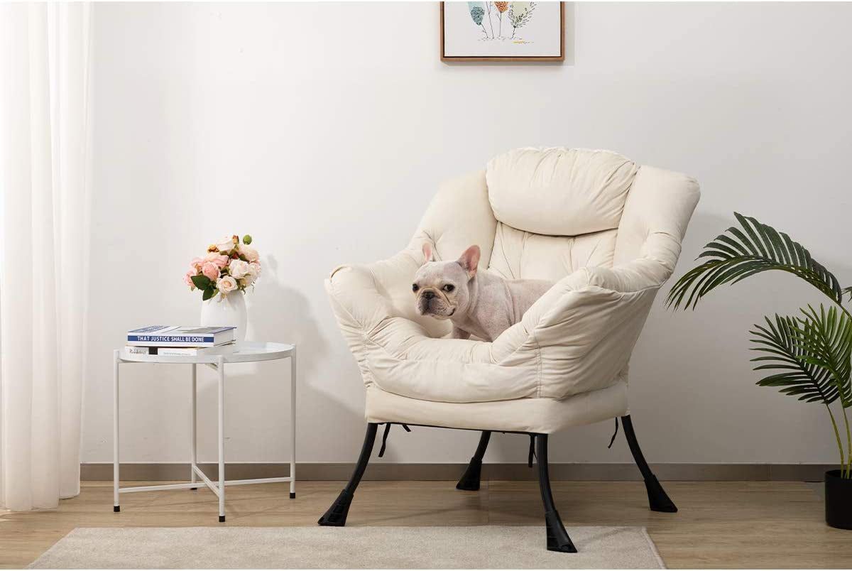 Contemporary Beige Lounge Chair with Armrests and Pocket