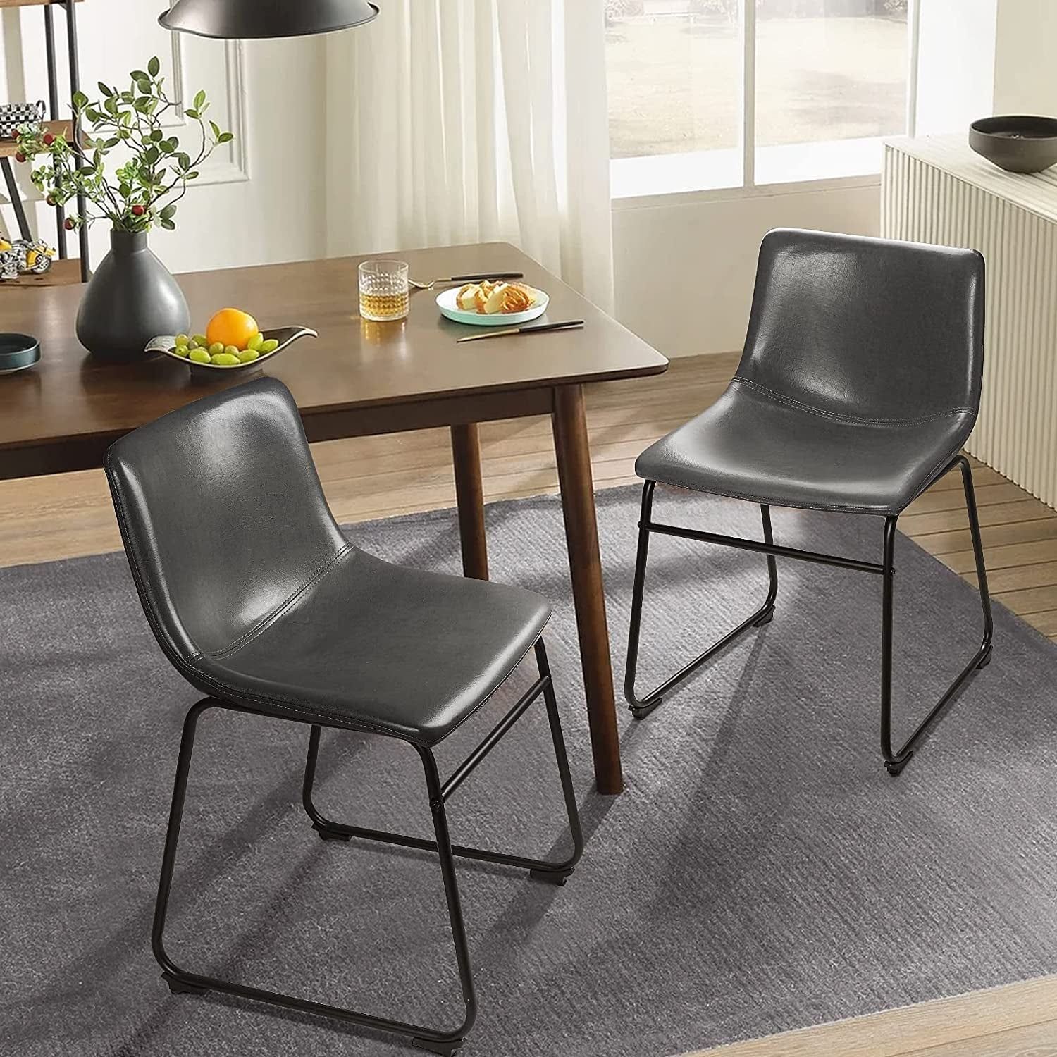 Faux Leather Dining Chairs Set of 2, 18&quot;, Mid Century