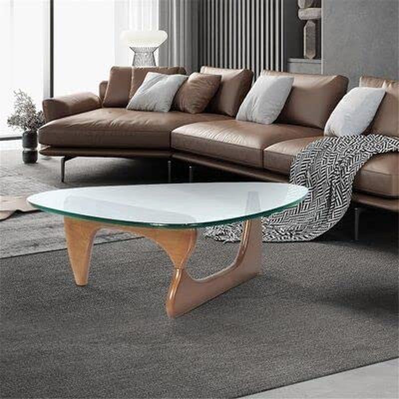 Mid Century Glass Top End Table - Light Walnut