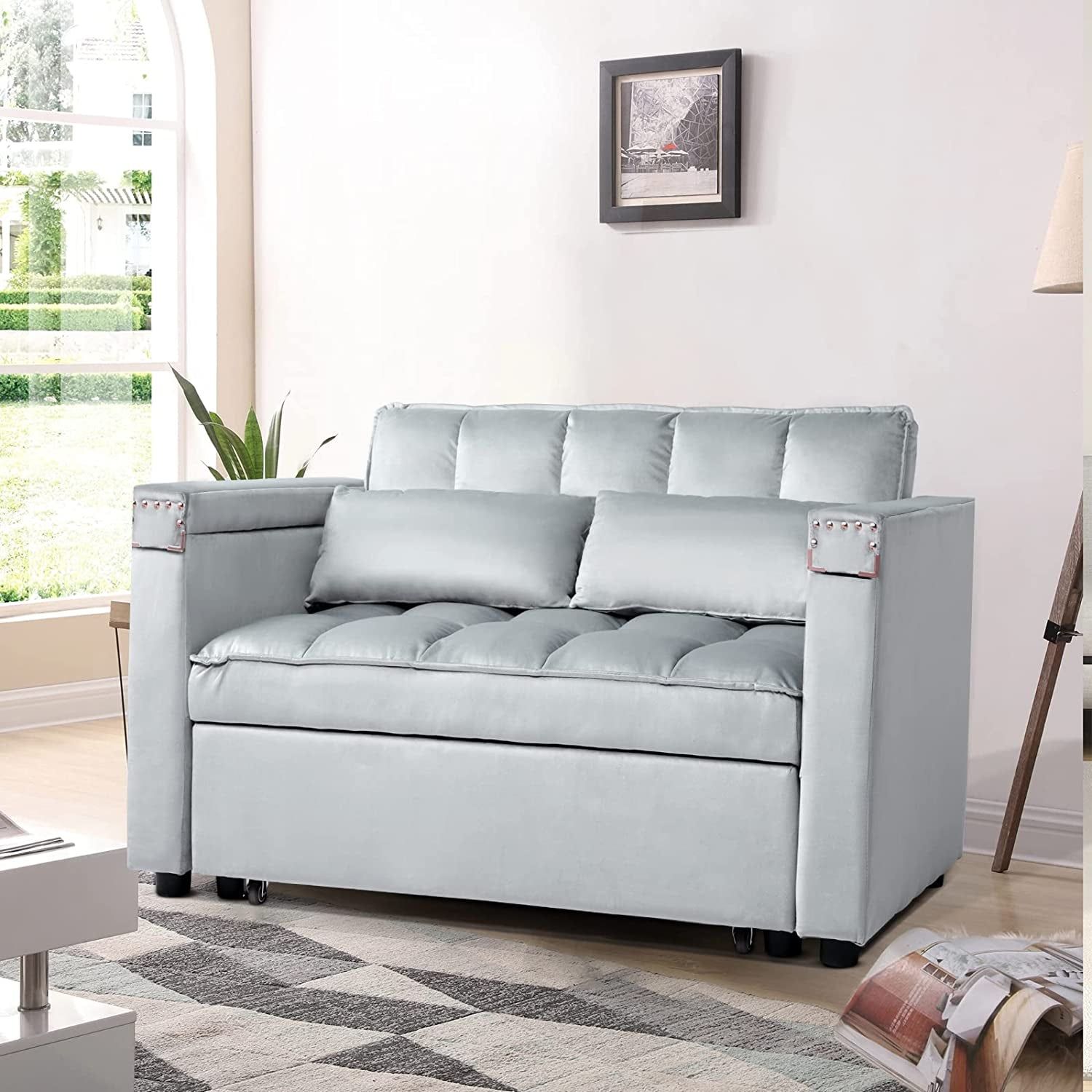 Multi-Functional Velvet Sleeper Sofa with Hidden Table