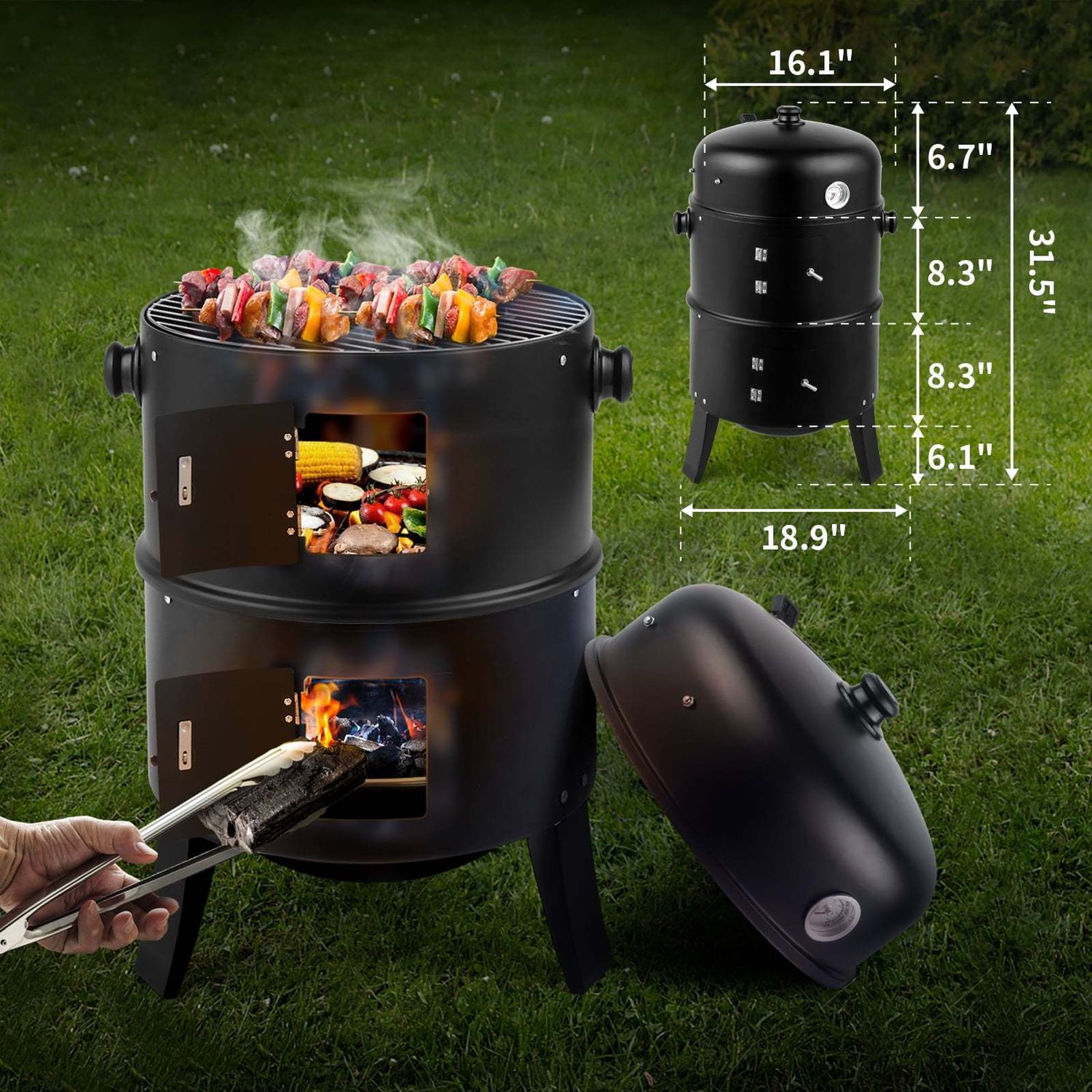 Versatile 3-Tier Charcoal Grill and Smoker