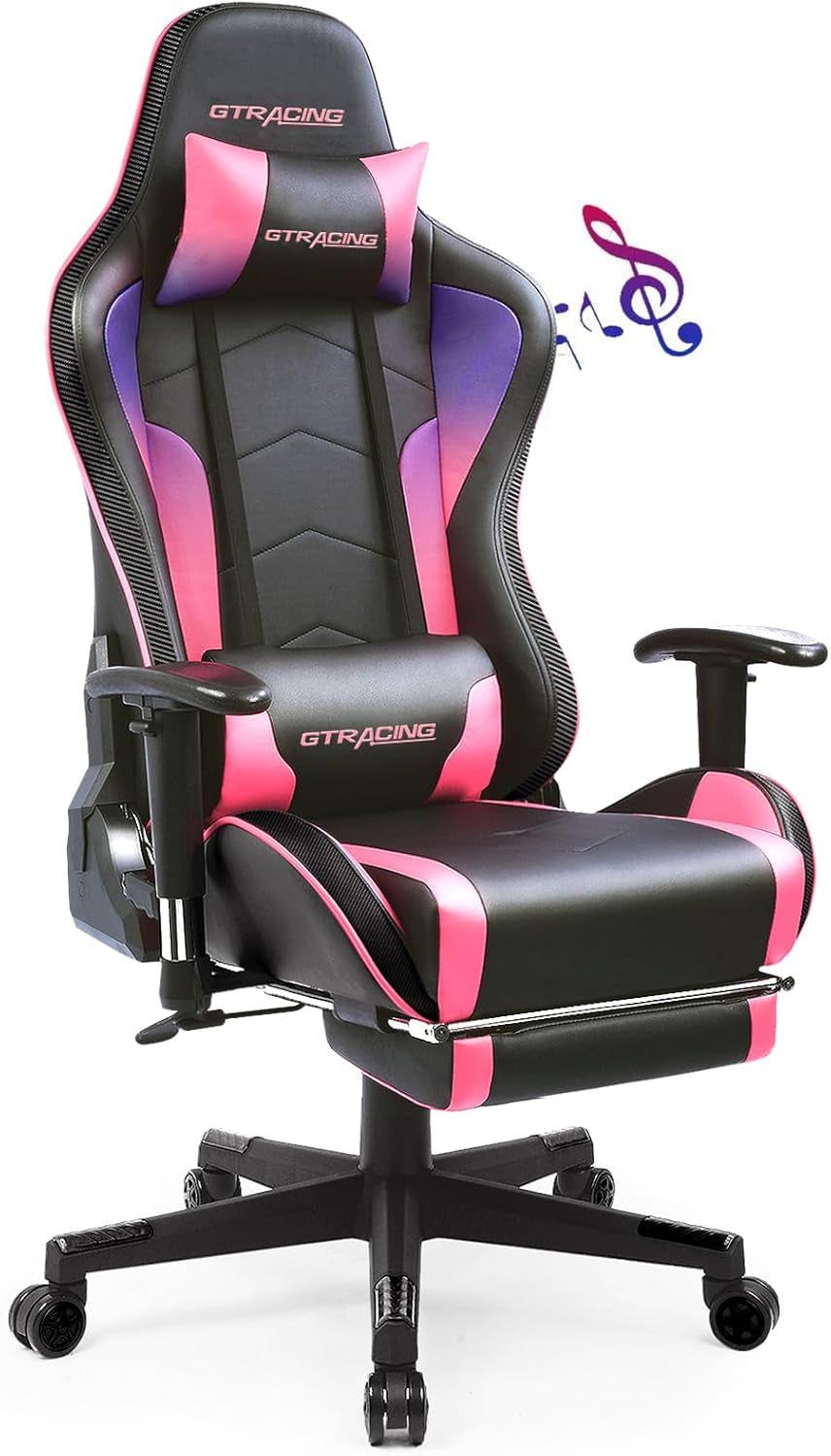 Gaming Chair with Footrest Speakers Video Game Chair Bluetooth Music Heavy Duty Ergonomic Computer Office Desk Chair (Colorful)