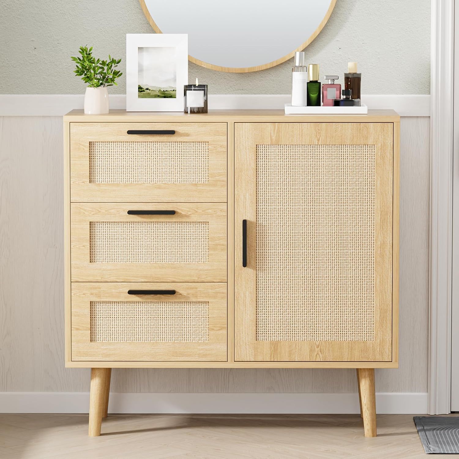 Modern Storage Cabinet, Free Standing Buffet Cabinet, Black Sideboard and Buffet Storage, Wood Accent Cabinet for Living Room, Hallway, Entryway, Dining Room