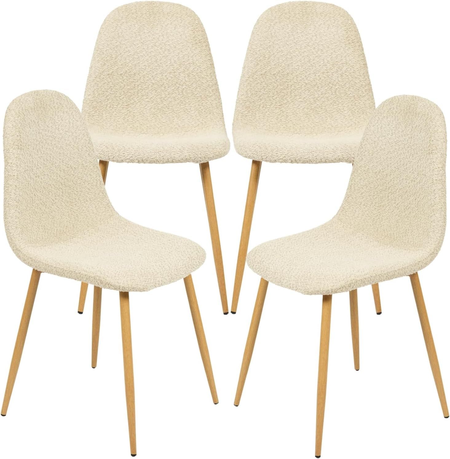 Dining Chairs Set of 4, Upholstered Fabric Armless Dining Room Seating Kitchen Chairs, Side Chair Mid-Back with Metal Legs for Living Room Bedroom Home Office, Beige Cream