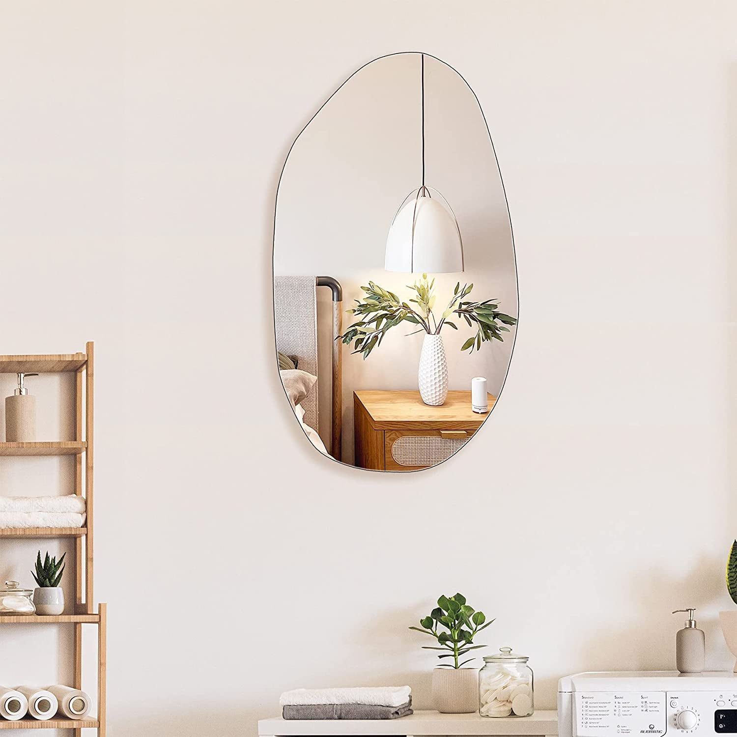 Irregular Wall Mirror Asymmetrical Bathroom Mirror Frameless Mirror for Living Room Entryway Bedroom, 19.5 X 33.5