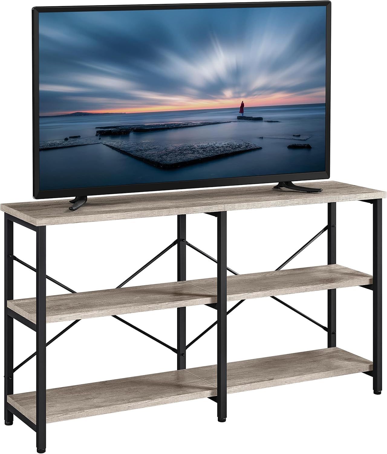 TV Stand for TV up to 65 Inch, 55 Inch Media Console Table with 3-Tier Storage Shelves for Living Room, Entertainment Center with Metal Frame, Gray