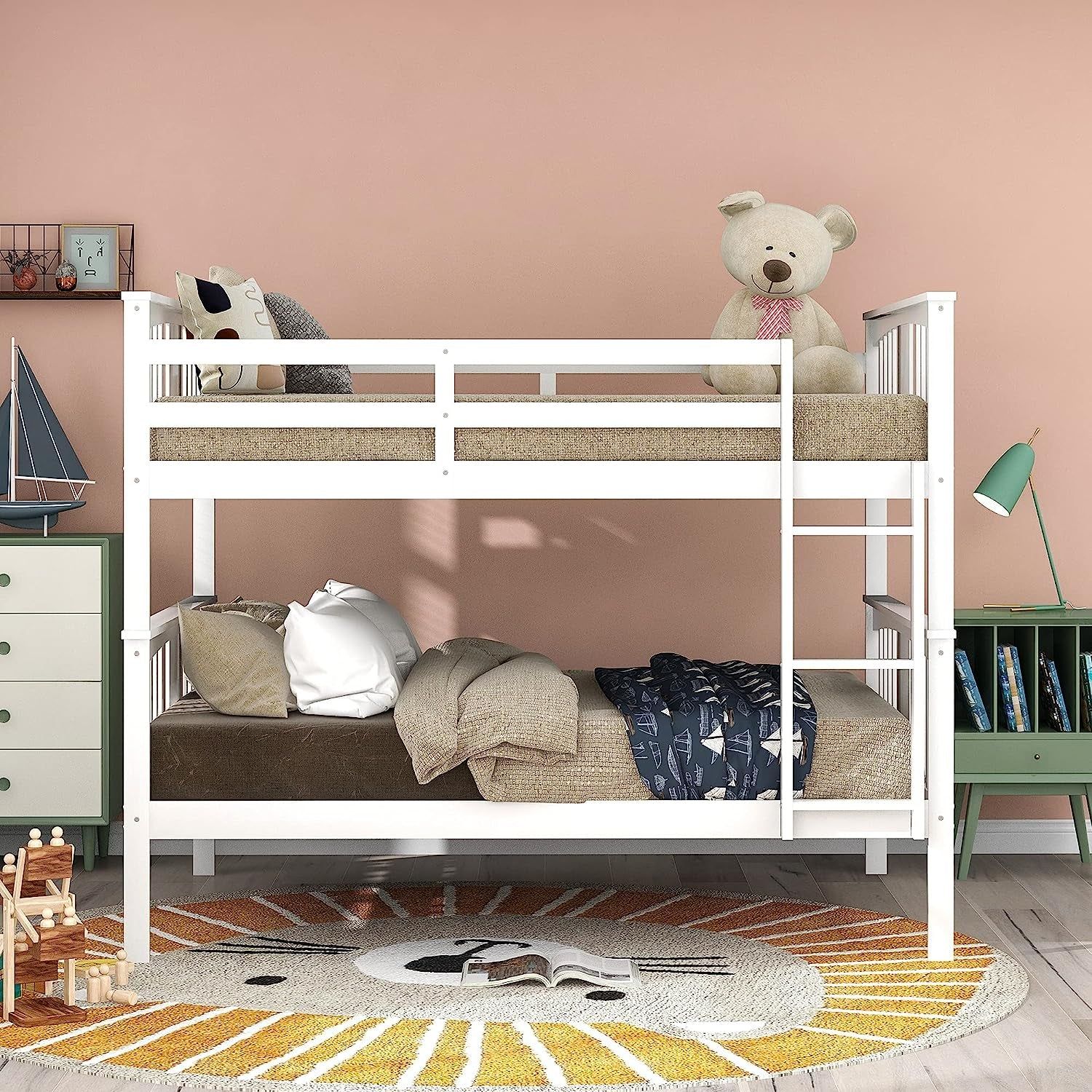 Dividable Full over Full Bunk Bed with Full-Length Guardrail