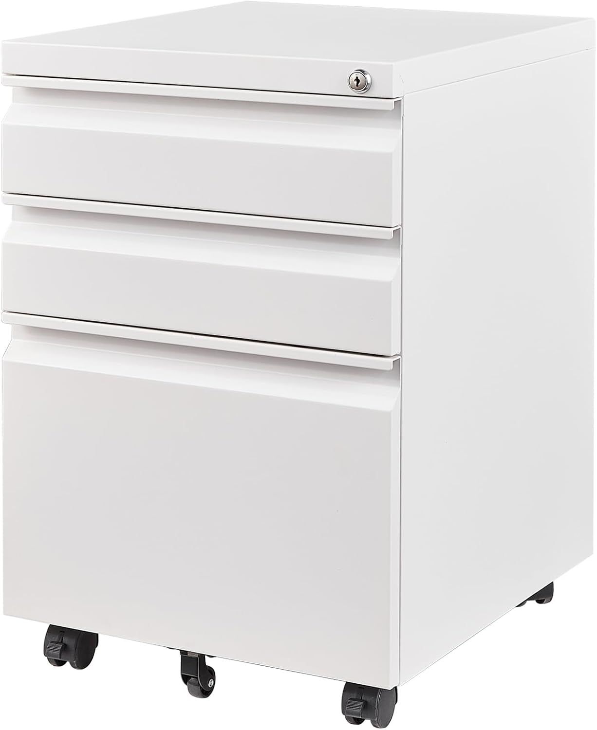 3 Drawer Mobile File Cabinet with Lock, under Desk Metal Filing Cabinets for Home Office Organizer Letters/Legal/A4(Fully Assembled-White)