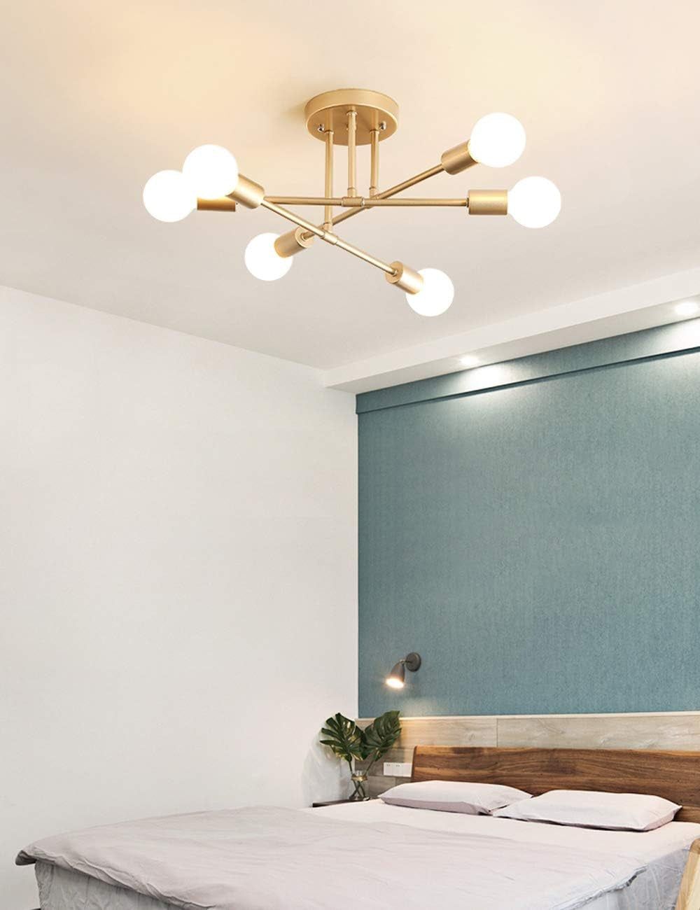 Modern Sputnik Chandelier, 6-Light Ceiling Light, 6 LED Light Bulbs Included for Bedroom,Dining Room,Kitchen,Office (Gold)