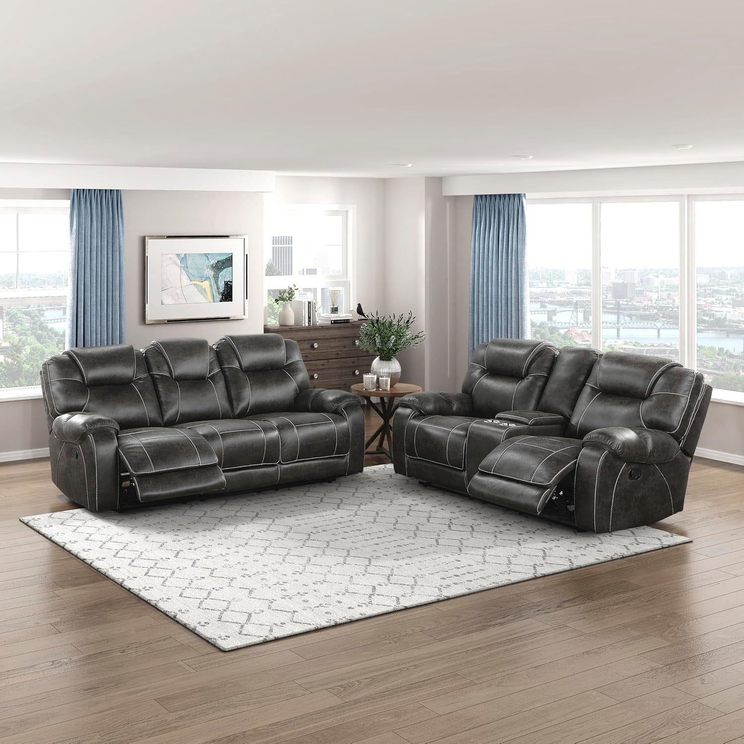 Recife 2-Piece Reclining Living Room Sofa Set, Chocolate