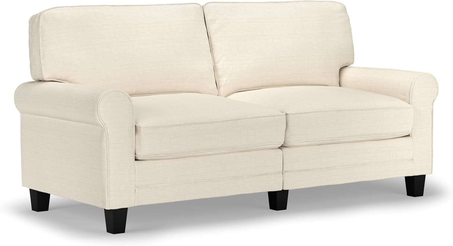 Copenhgen 73&quot; Rolled rm Sof, Esy Cre Polyester, Soft Pillow Bck, Pocket Coil Set Cushions, Removble Covers, Loveset or Couch for Smll Spces, Living Rooms or Bedrooms, Buttercrem