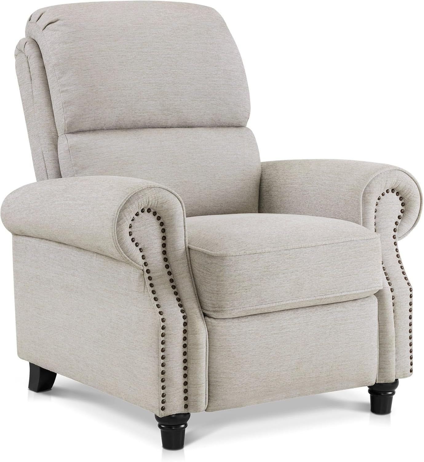 Pushback Recliner Chair, Chenille Upholstered Accent Chairs, Adjustable Reclining Sofa with Easy Lounge for Living Room Office 4865 (Beige)
