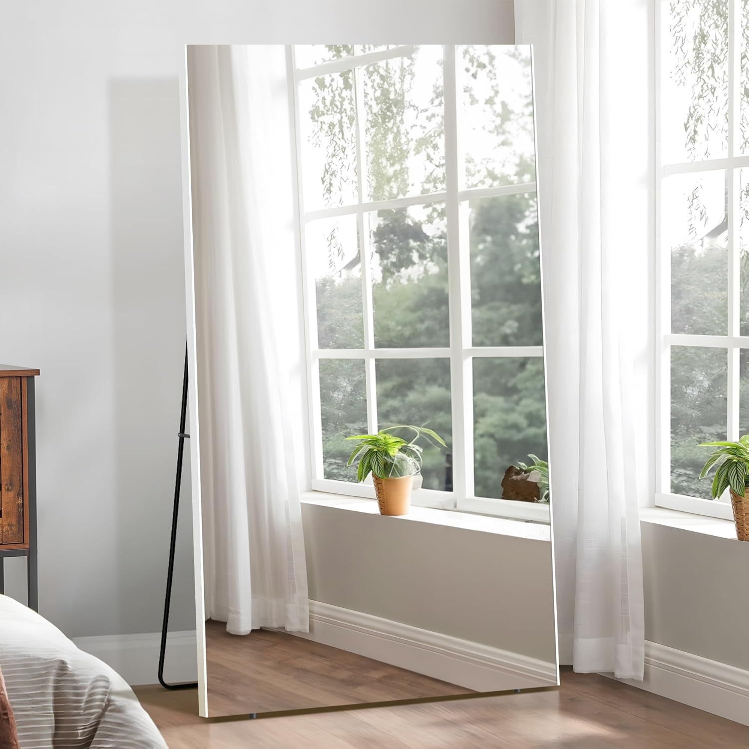 71&quot;X40&quot; Full Length Mirror, Oversize Shatterproof Standing Mirror, 0.04Mm Nano-Film Ultra Light Mirror for Gym Home Living Room Bedroom, White