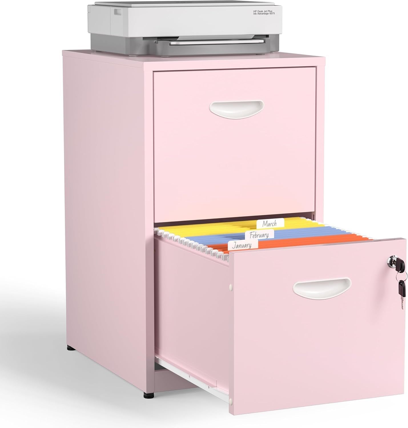 2 Drawer File Cabinet with Lock,Pink Metal Filing Cabinets,Vertical Locking File Cabinet Fit Hanging Files, Letter,File Box and A4 Documents(Pink)