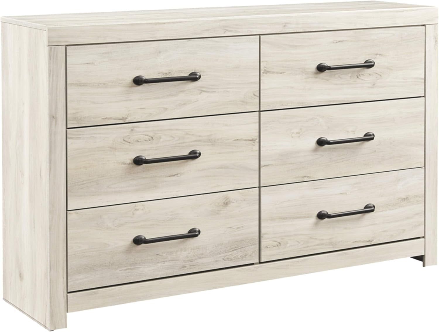 Cambeck Farmhouse Industrial 6 Drawer Dresser, Whitewash