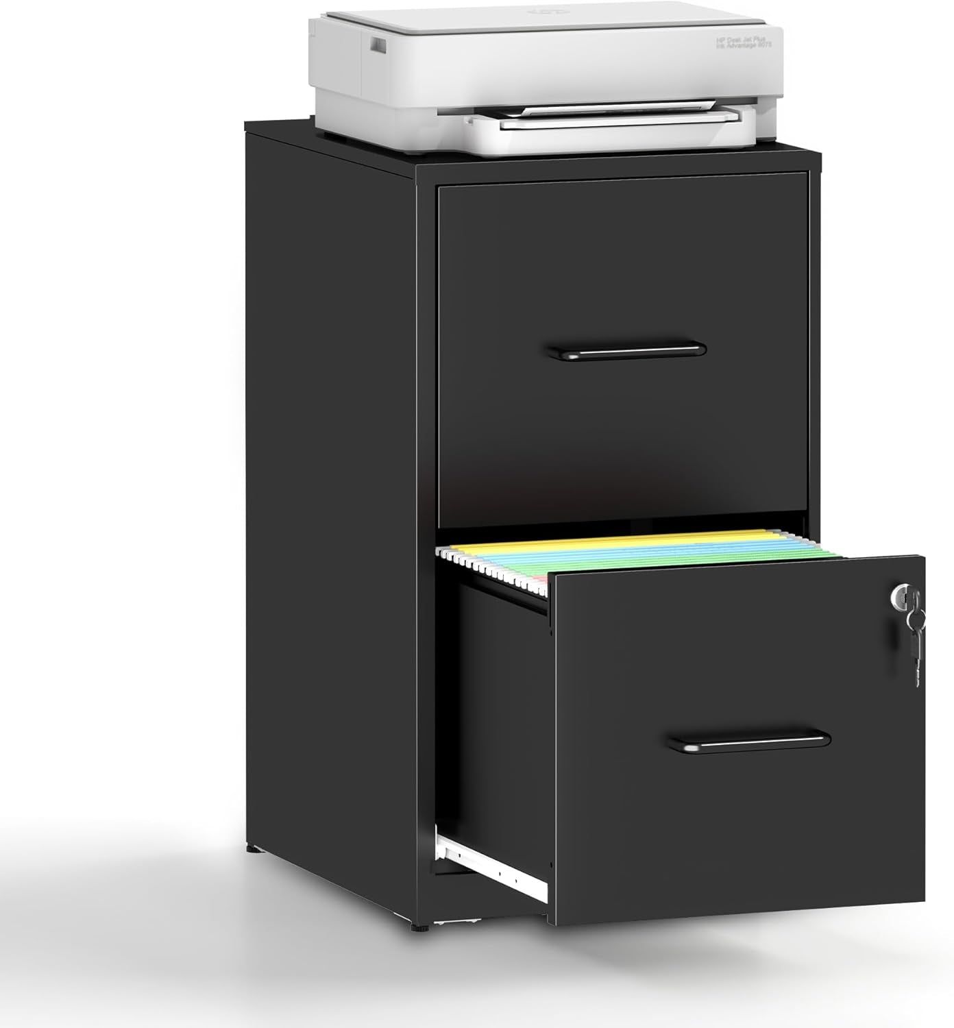 2 Drawer File Cabinet with Lock, Vertical Filing Cabinet for Home Office, Heavy Duty Storage Cabinet for Letter Size, Assembly Required(Black)