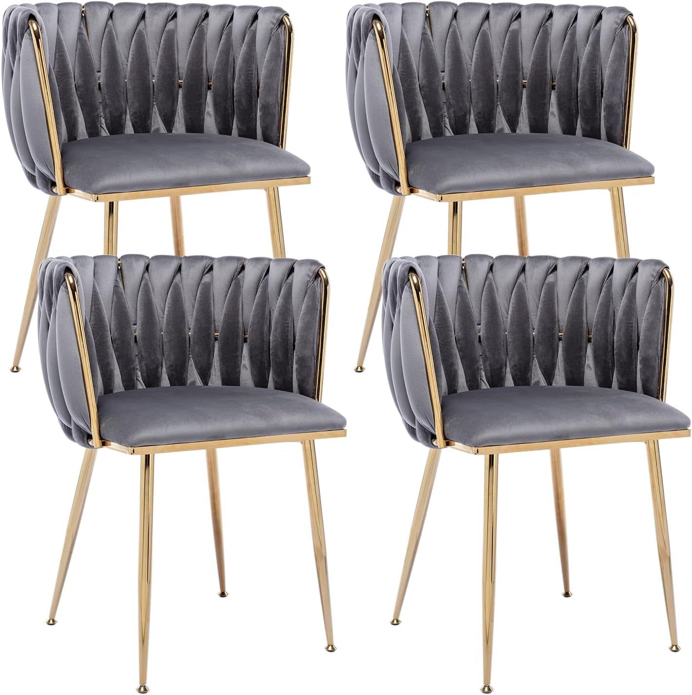 Velvet Dining Chairs Set of 4, Modern Dining Chair with Gold Metal Legs, Luxury Tufted Dining Chairs for Living Room, Bedroom, Kitchen (Grey)