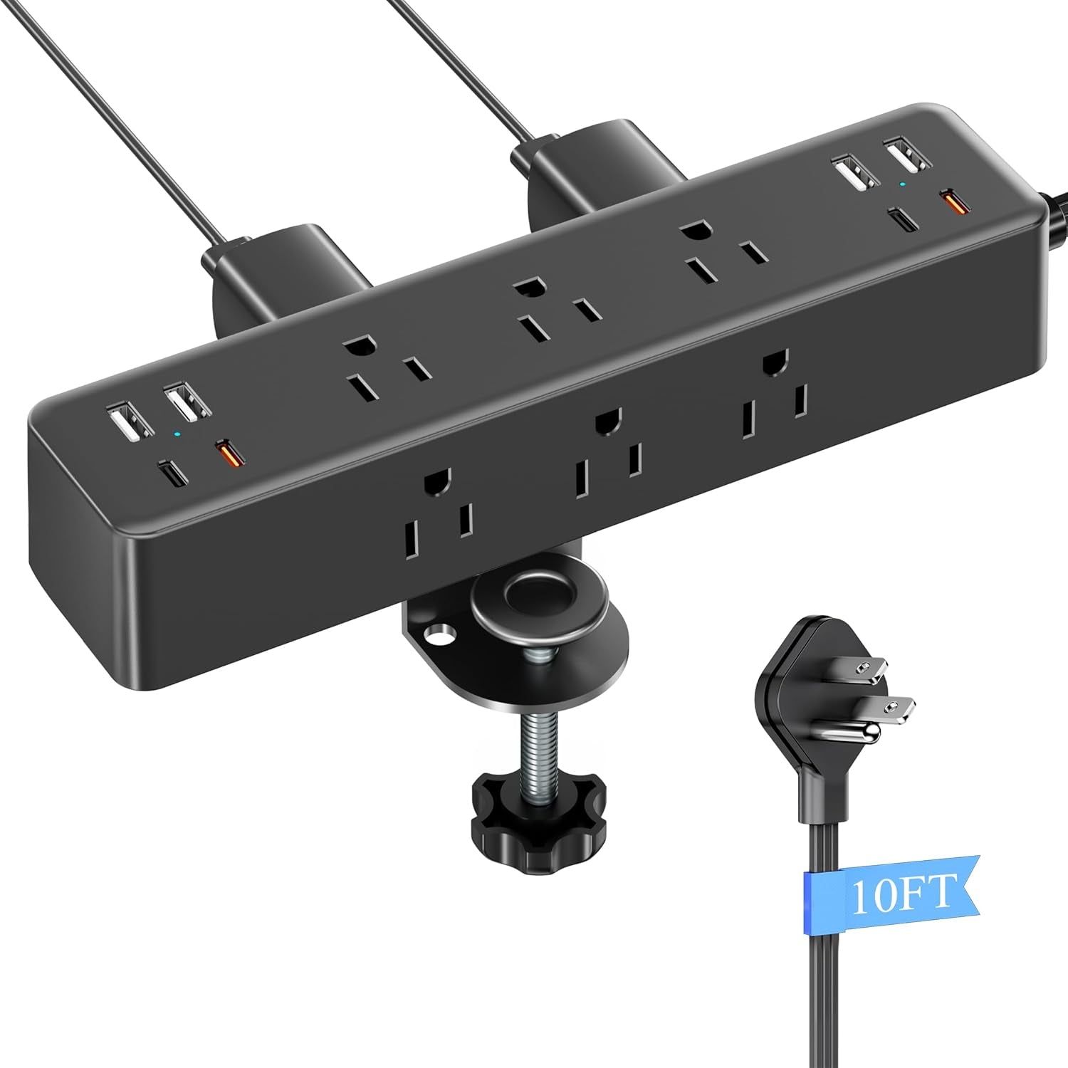 17-In-1 Desk Clamp Power Strip with 40W Fast Charging Station,  10Ft Flat Plug 1200J Surge Protector, 9 AC Outlets 8 USB Ports(4 USB C), Desk Outlet for Home Office, Fit 1.7&quot; Tabletop Edge