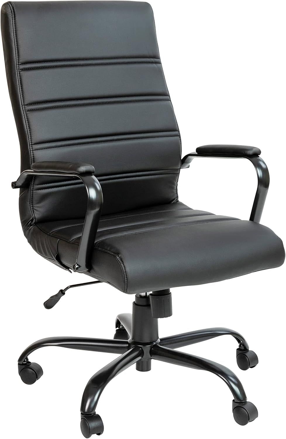 Whitney High-Back Swivel Leathersoft Desk Chair with Padded Seat and Armrests, Adjustable Height Padded Office Chair, Black