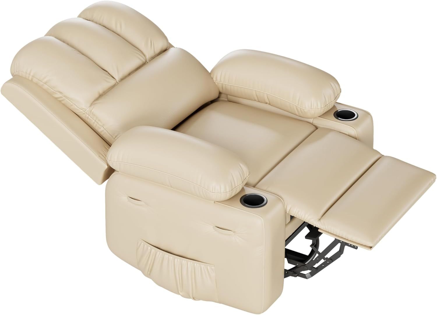 Leather Recliner Chair, Manual Recliner W/Comfortable Arms and Cup Holders for Living Room CF8011 - Beige, Medium