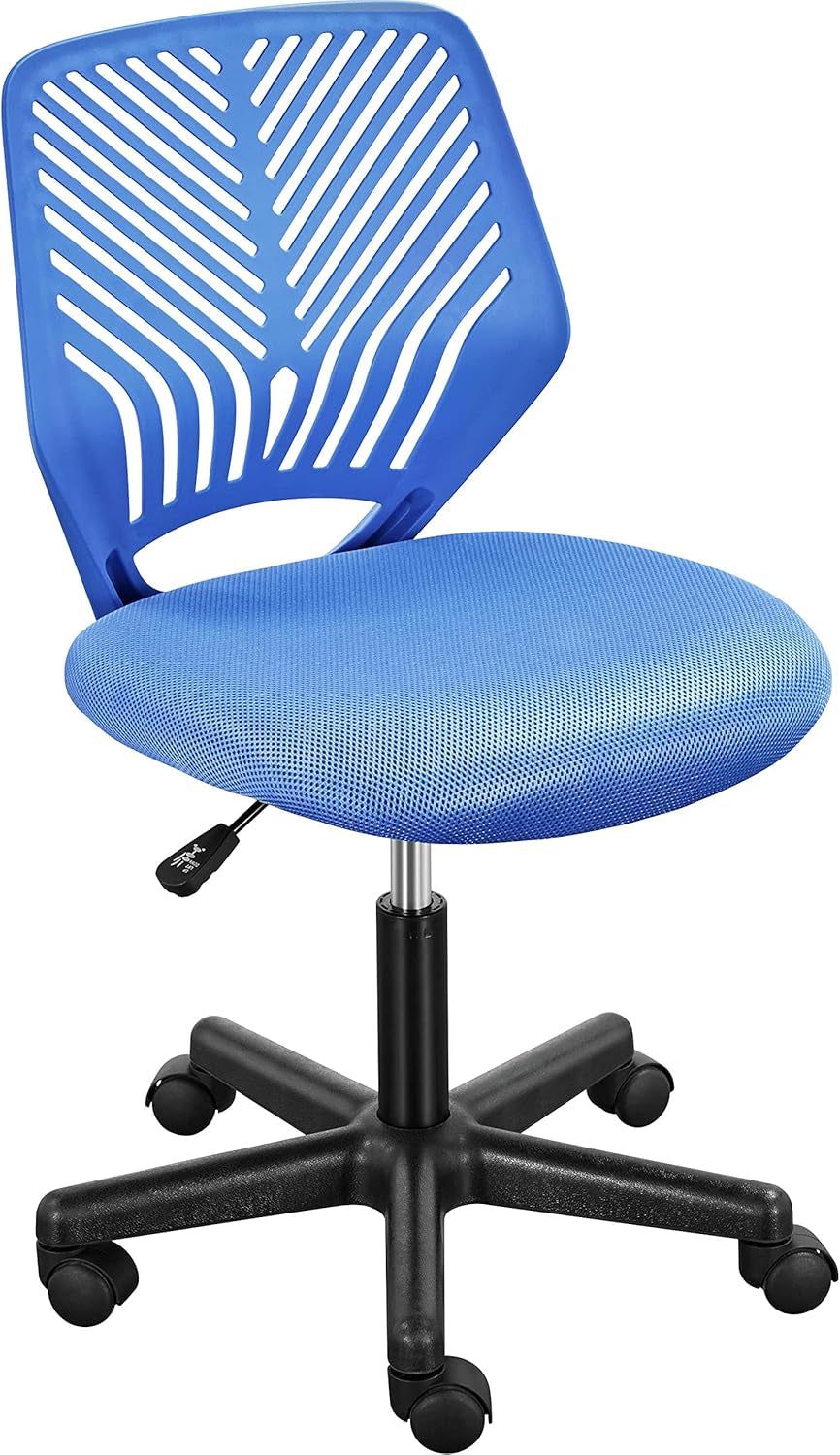 Students Desk Chair Low-Back Armless Study Chair Swivel Task Chair Cute Bedroom Chair with Lumbar Support Adjustable Height for Youth, Blue