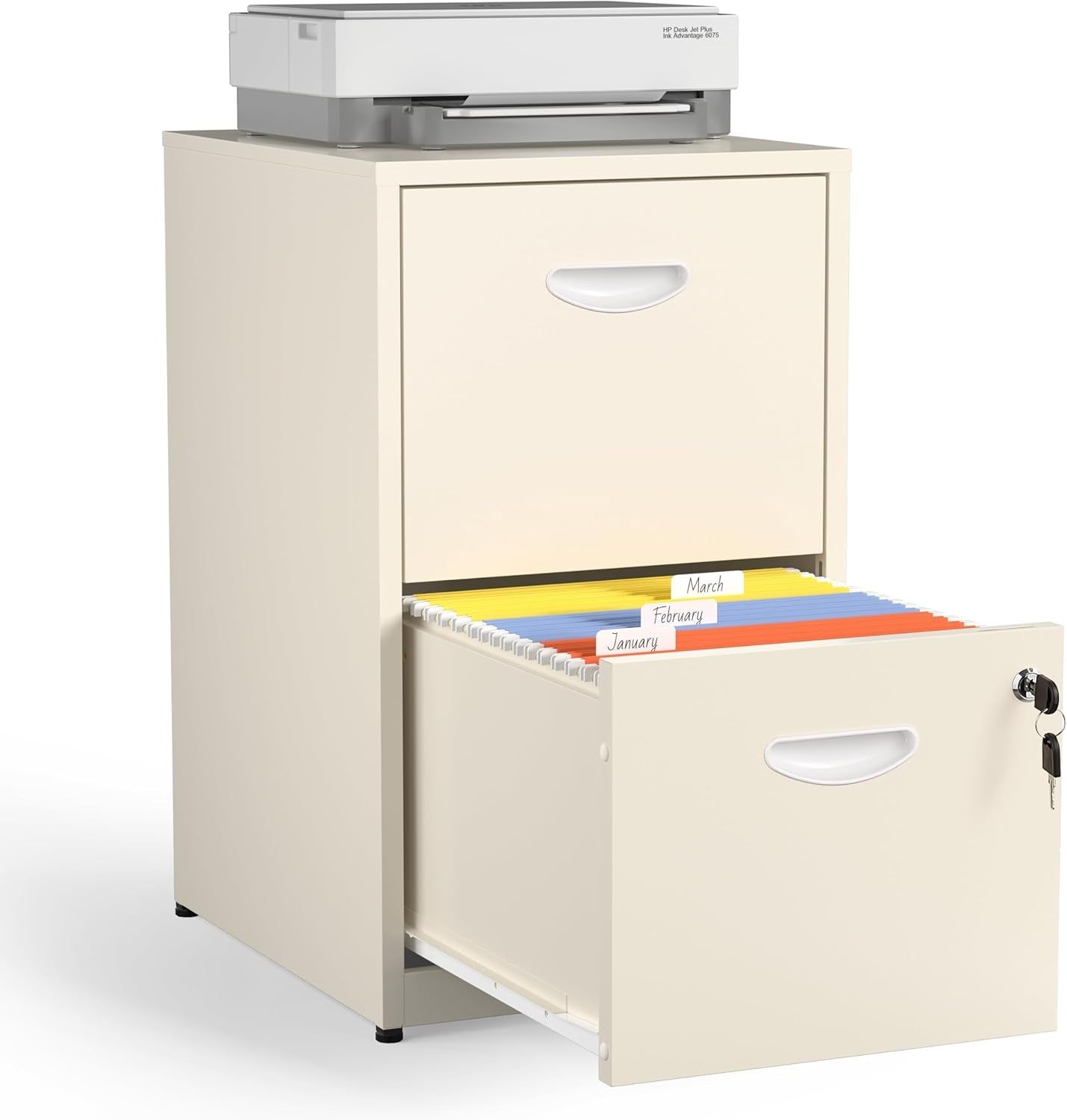 2 Drawer File Cabinet with Lock,Cream Metal Filing Cabinets,Vertical Locking File Cabinet Fit Hanging Files, Letter,File Box and A4 Documents(Cream)