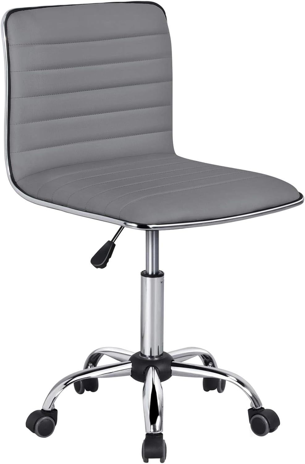 PU Leather Office Chair Task Chair, Ribbed Armless Desk Chair, Adjustable Low Back Executive Chair with Wheels Grey