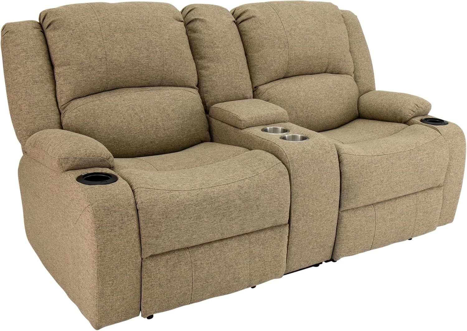 Charles Powered Double RV Wall Hugger Recliner Sofa | RV Loveseat | RV Furniture | Cloth (Oatmeal, 67&quot;)