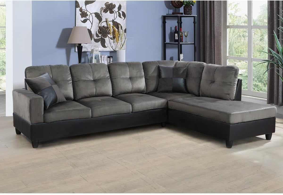 2 Pieces Sectional Sofa Sets, L-Shape Sofa Microfiber Couch Living Room Sofa Set with Chaise Using for Living Room Furniture(A-Taupe, Right Hand Facing)