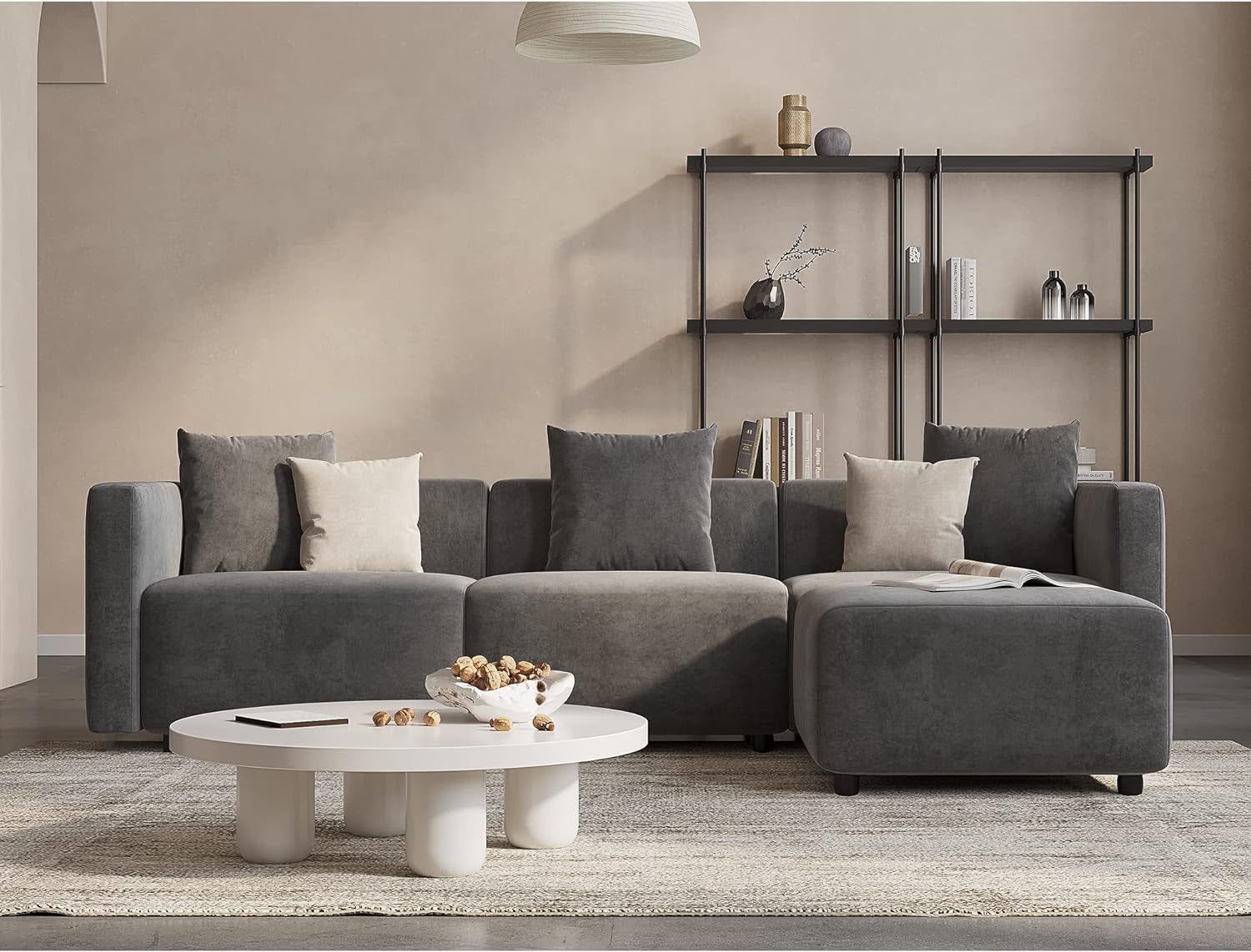 Luxury L-Shaped Upholstery Convertible Modular Sectional Sofa, Contemporary Reversible Couch with Chaise Lounge for Living Room, Apartment, 4 Piece Set, Grey